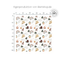 1m Coupon  Baumwolle Canvas Waldtiere Boho Regenbogen Weiß Stoff 153 g/m² Meterware 160 cm Eigenproduktion Kinder