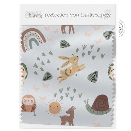 1m Coupon  Baumwolle Canvas Waldtiere Regenbogen Hellgrau Stoff 153 g/m² Meterware 160 cm Eigenproduktion Kinder
