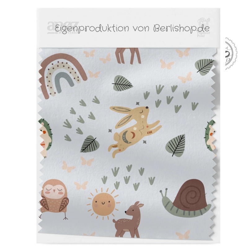 1m Coupon  Baumwolle Canvas Waldtiere Regenbogen Hellgrau Stoff 153 g/m² Meterware 160 cm Eigenproduktion Kinder