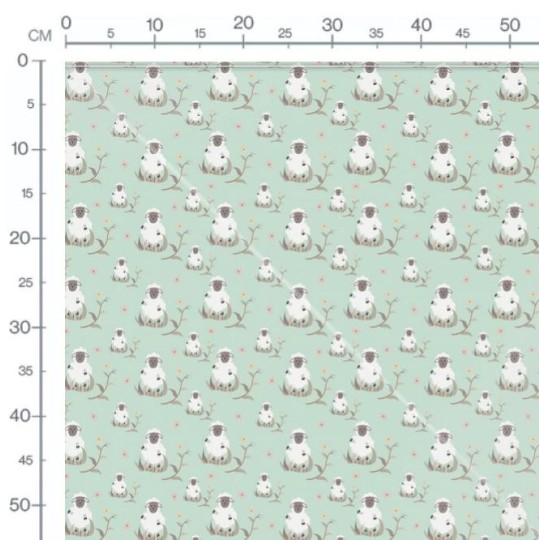 1m Coupon  Baumwolle Canvas Schafe Mint Wiese Stoff 153 g/m² Meterware 160 cm Eigenproduktion Kinder