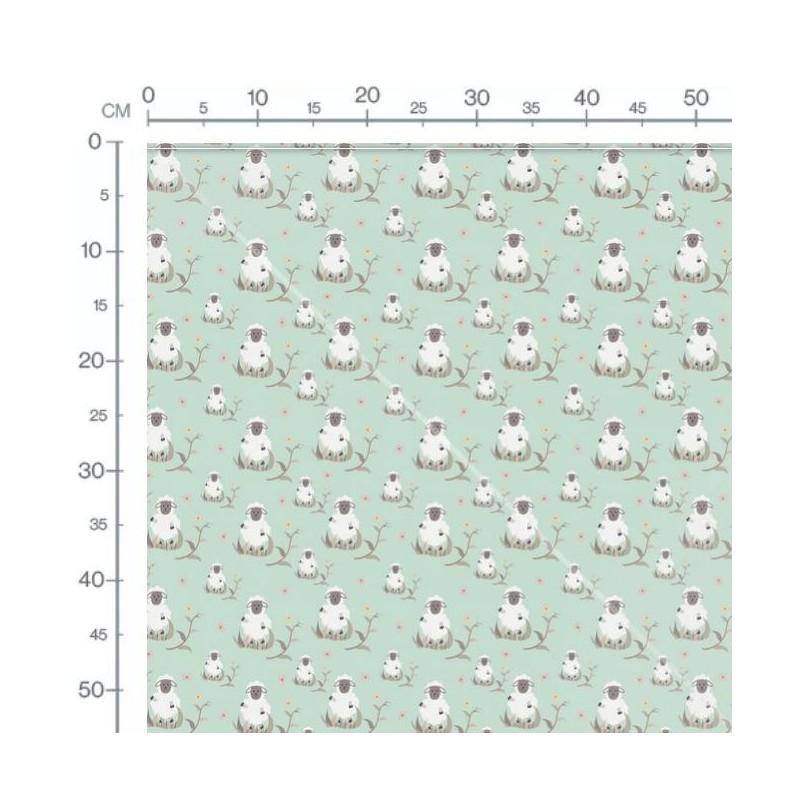 1m Coupon  Baumwolle Canvas Schafe Mint Wiese Stoff 153 g/m² Meterware 160 cm Eigenproduktion Kinder