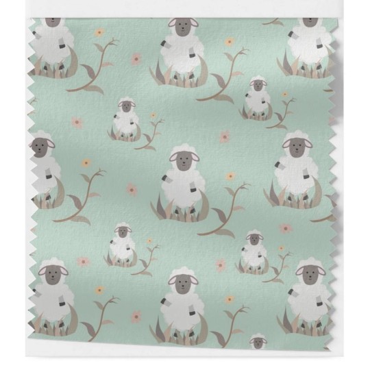 1m Coupon  Baumwolle Canvas Schafe Mint Wiese Stoff 153 g/m² Meterware 160 cm Eigenproduktion Kinder