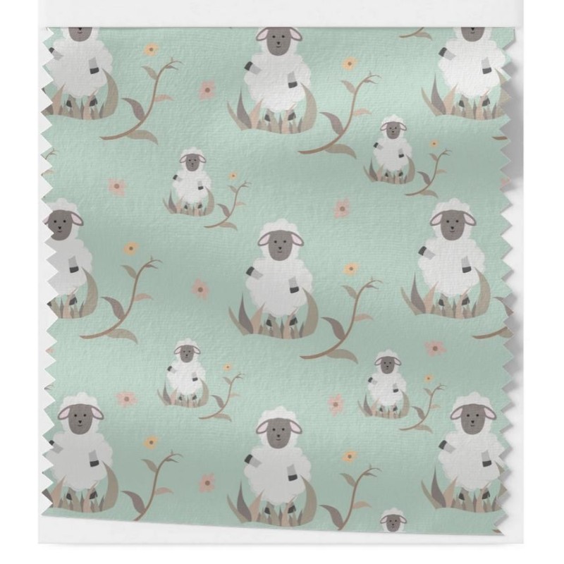 1m Coupon  Baumwolle Canvas Schafe Mint Wiese Stoff 153 g/m² Meterware 160 cm Eigenproduktion Kinder