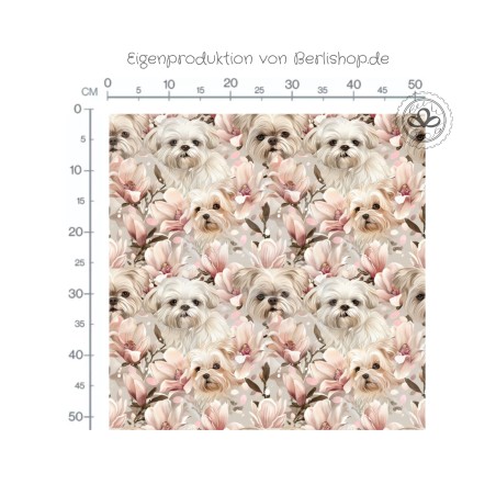 Hunde Blumen Stoff – Malteser mit Magnolien