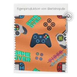 1m Coupon Baumwolle Canvas Game Over Orange Stoff 153 g/m² Meterware 160 cm Eigenproduktion Kinder