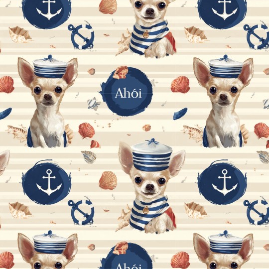 1m Coupon  Baumwolle Canvas Chihuahua Maritim Ahói Anker Muscheln Stoff 153 g/m² Meterware 160 cm Eigenproduktion Kinder