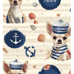 1m Coupon  Baumwolle Canvas Chihuahua Maritim Ahói Anker Muscheln Stoff 153 g/m² Meterware 160 cm Eigenproduktion Kinder