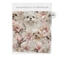 Pre-Order Malteser Hunde Magnolien Beige Rosa – Stoffdesign von Berlishop - 10 Stoffe zu Auswahl – Meterware