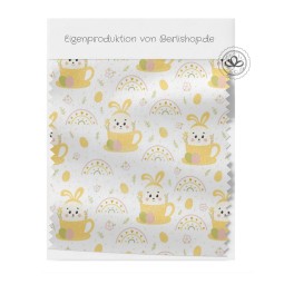 1m Coupon Baumwolle Canvas Hase Tasse Regenbogen Ostern Gelb Stoff 153 g/m² Meterware 160 cm Eigenproduktion Kinder