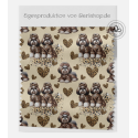Softshell Hunde Stoff –Shih Tzu Leoprint  Herzen Beige/Braun –320 g/m² - 145 cm Meterware Eigenproduktion