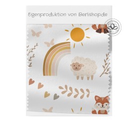1m Coupon  Baumwolle Canvas Fuchs Schafe Regenbogen Weiß Stoff 153 g/m² Meterware 160 cm Eigenproduktion Kinder