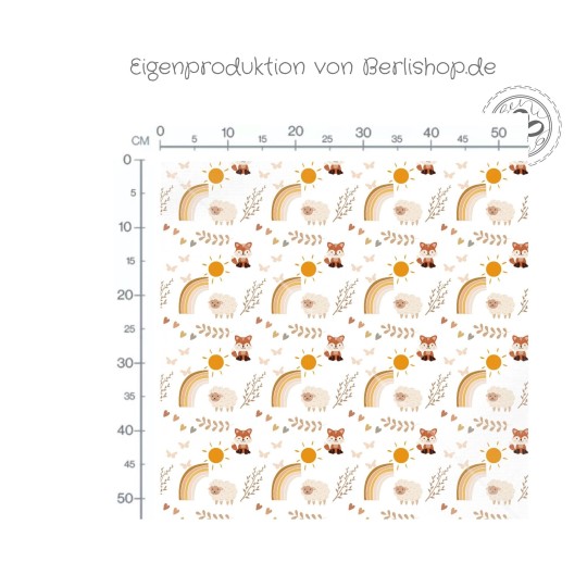 1m Coupon  Baumwolle Canvas Fuchs Schafe Regenbogen Weiß Stoff 153 g/m² Meterware 160 cm Eigenproduktion Kinder