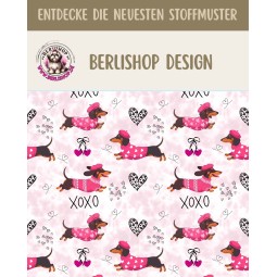 Pre-Order Hunde Dackel Stoff XOXO Rosa mit Herzen - Stoffdesign von Berlishop - 10 Stoffe zu Auswahl – Kinderstoff Meterware