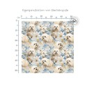 Hunde Blumen Stoff – Malteser Design in Blau & Creme