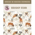 Pre - Order Boxer Hunde XOXO mit Herzen Beige/Braun - Stoffdesign von Berlishop - 10 Stoffe zu Auswahl – Meterware