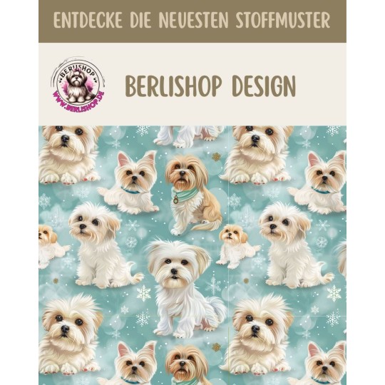 Pre - Order Yorkshire Terrier Hunde Blau Schneeflocken - Stoffdesign von Berlishop - 10 Stoffe zu Auswahl – Meterware