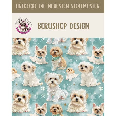 Pre - Order Yorkshire Terrier Hunde Blau Schneeflocken - Stoffdesign von Berlishop - 10 Stoffe zu Auswahl – Meterware