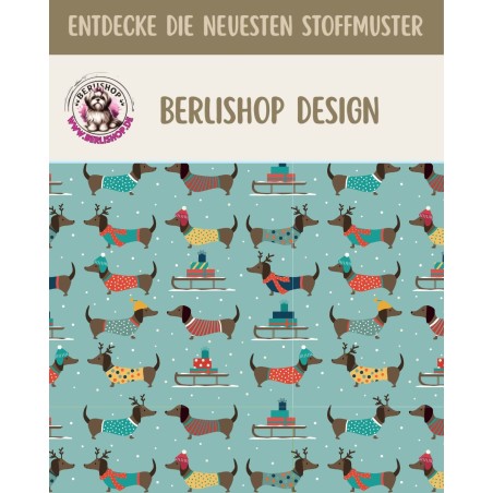 Pre-Order Dackel mit Pulli Weihnachten Mint – Stoffdesign von Berlishop mit Stoffauswahl - 10 Stoffe zu Auswahl – Meterware