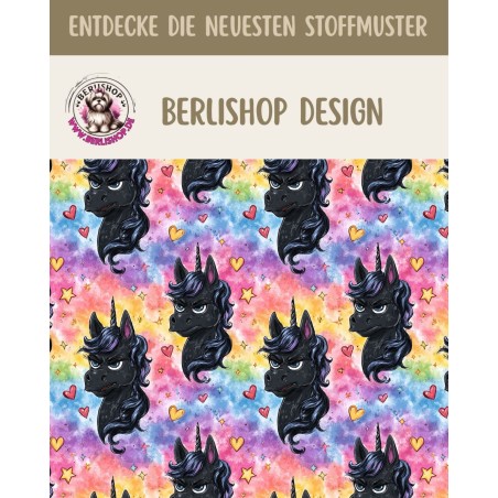 Pre-Order Schwarzes Einhorn Regenbogen Stoff Bunt – Stoffdesign von Berlishop- 10 Stoffe zu Auswahl – Meterware