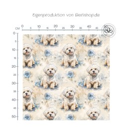 Malteser Stoff – Sanftes Hundemotiv mit Blumen