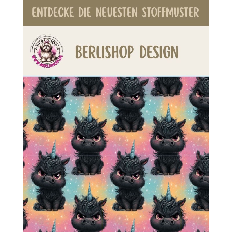 Pre-Order Schwarzes Einhorn  Stoff Regenbogen Bunt – Stoffdesign von Berlishop – 10 Stoffe zur Auswahl – Meterware