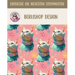 Pre-Order Glitzer Katzen Pop Art Stoff  Pink Türkis Bunt – Stoffdesign von Berlishop – 10 Stoffe zur Auswahl – Meterware