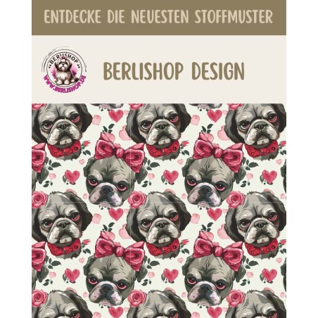 Pre-Order Shih Tzu Hunde Stoff  Liebe Rosa Herzen – Stoffdesign von Berlishop – 10 Stoffe zur Auswahl – Meterware