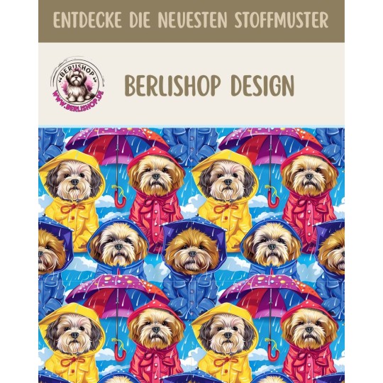 Pre-Order Shih Tzu Hunde Stoff  Regenjacke Bunt – Stoffdesign von Berlishop – 10 Stoffe zur Auswahl – Meterware