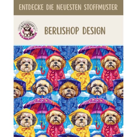 Pre-Order Shih Tzu Hunde Stoff  Regenjacke Bunt – Stoffdesign von Berlishop – 10 Stoffe zur Auswahl – Meterware