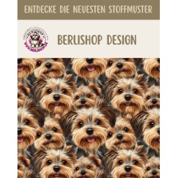 Pre - Order Yorkshire Terrier Hunde Stoff Beige/Braun - Stoffdesign von Berlishop - 10 Stoffe zu Auswahl – Meterware