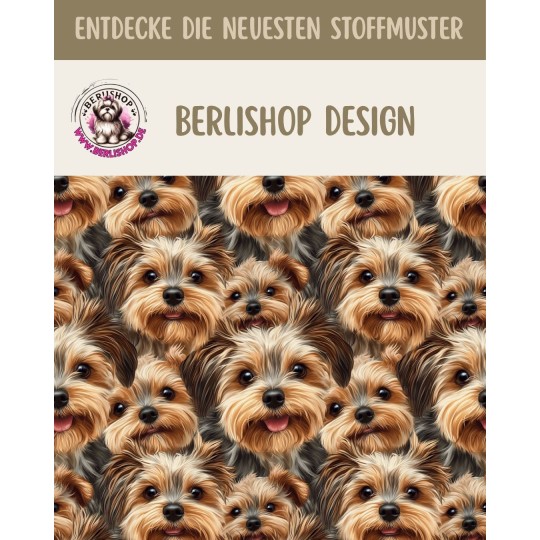 Pre - Order Yorkshire Terrier Hunde Stoff Beige/Braun - Stoffdesign von Berlishop - 10 Stoffe zu Auswahl – Meterware