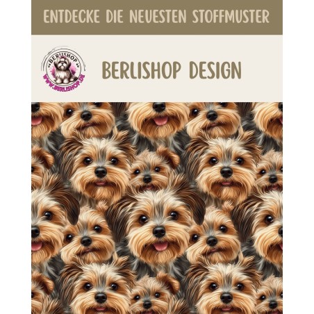 Pre - Order Yorkshire Terrier Hunde Stoff Beige/Braun - Stoffdesign von Berlishop - 10 Stoffe zu Auswahl – Meterware