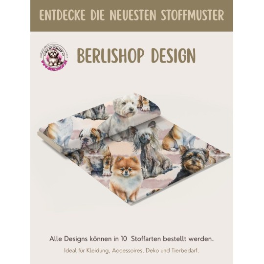 1m Coupon  Baumwolle Canvas Hunde Rassen Aquarell Rosa Stoff 153 g/m² Meterware 160 cm Eigenproduktion Kinder