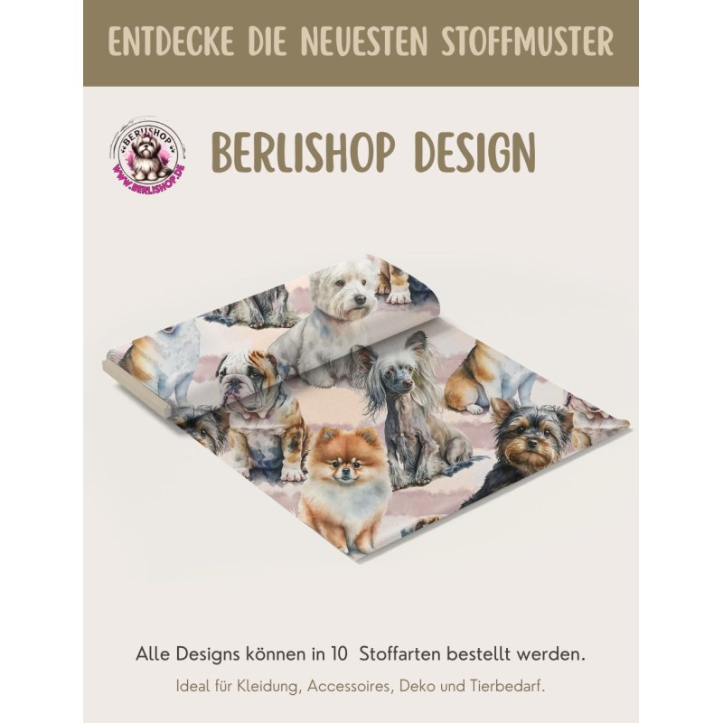 1m Coupon  Baumwolle Canvas Hunde Rassen Aquarell Rosa Stoff 153 g/m² Meterware 160 cm Eigenproduktion Kinder