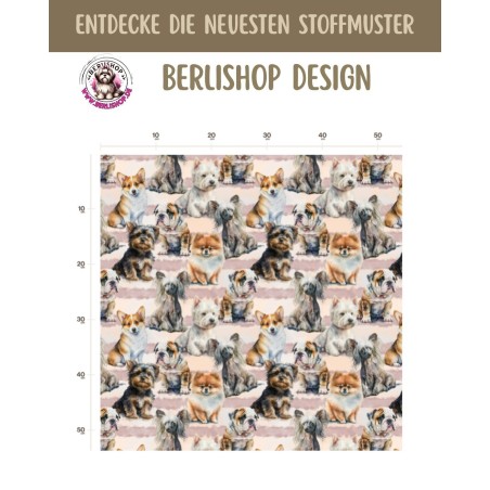 1m Coupon  Baumwolle Canvas Hunde Rassen Aquarell Rosa Stoff 153 g/m² Meterware 160 cm Eigenproduktion Kinder