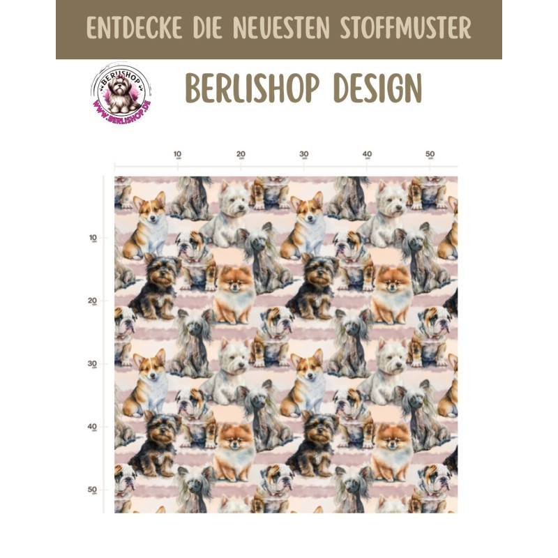 1m Coupon  Baumwolle Canvas Hunde Rassen Aquarell Rosa Stoff 153 g/m² Meterware 160 cm Eigenproduktion Kinder