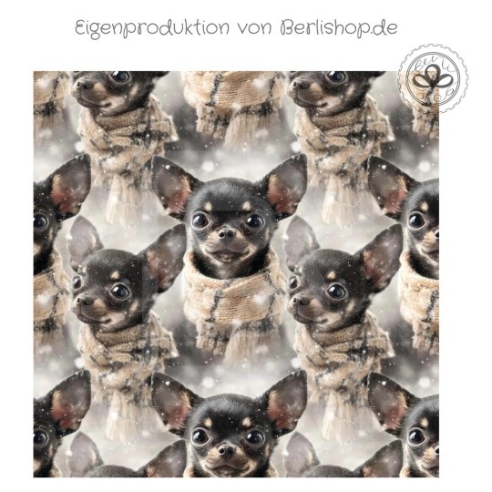 1m Coupon  Baumwolle Canvas Chihuahua Winter Schal Schnee Stoff 153 g/m² Meterware 160 cm Eigenproduktion Kinder