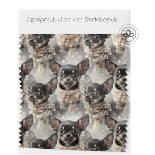 1m Coupon  Baumwolle Canvas Chihuahua Winter Schal Schnee Stoff 153 g/m² Meterware 160 cm Eigenproduktion Kinder