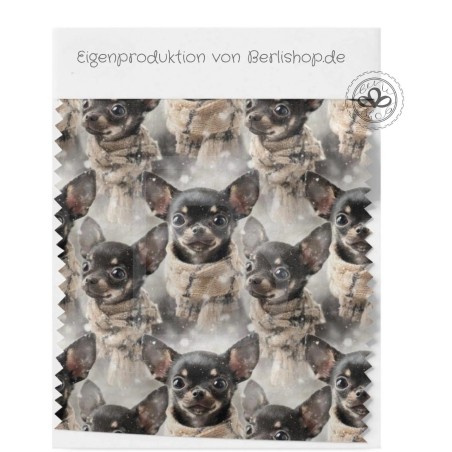 1m Coupon  Baumwolle Canvas Chihuahua Winter Schal Schnee Stoff 153 g/m² Meterware 160 cm Eigenproduktion Kinder