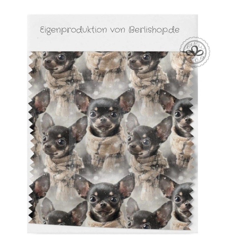 1m Coupon  Baumwolle Canvas Chihuahua Winter Schal Schnee Stoff 153 g/m² Meterware 160 cm Eigenproduktion Kinder
