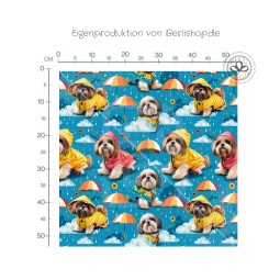 Hunde im Regen Stoff – Süße Hunde mit Regenjacken & Schirmen