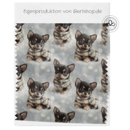 1m Coupon  Baumwolle Canvas Chihuahua Welpe Winter Schnee Schal Stoff 153 g/m² Meterware 160 cm Eigenproduktion Kinder