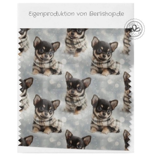1m Coupon  Baumwolle Canvas Chihuahua Welpe Winter Schnee Schal Stoff 153 g/m² Meterware 160 cm Eigenproduktion Kinder
