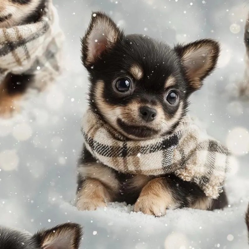 1m Coupon  Baumwolle Canvas Chihuahua Welpe Winter Schnee Schal Stoff 153 g/m² Meterware 160 cm Eigenproduktion Kinder
