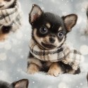 1m Coupon  Baumwolle Canvas Chihuahua Welpe Winter Schnee Schal Stoff 153 g/m² Meterware 160 cm Eigenproduktion Kinder