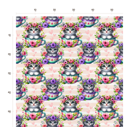 1m Coupon  Baumwolle Canvas Katzen Tasse Blumen Herzen Stoff 153 g/m² Meterware 160 cm Eigenproduktion Kinder