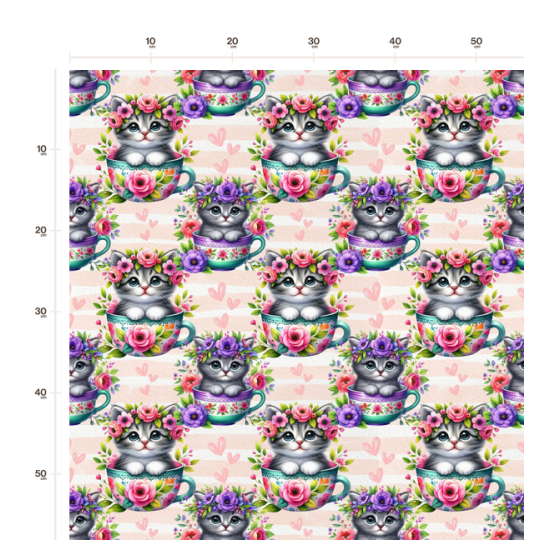 1m Coupon  Baumwolle Canvas Katzen Tasse Blumen Herzen Stoff 153 g/m² Meterware 160 cm Eigenproduktion Kinder