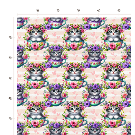 1m Coupon  Baumwolle Canvas Katzen Tasse Blumen Herzen Stoff 153 g/m² Meterware 160 cm Eigenproduktion Kinder