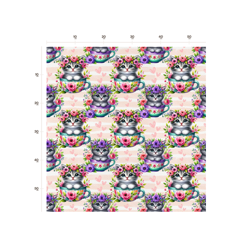 1m Coupon  Baumwolle Canvas Katzen Tasse Blumen Herzen Stoff 153 g/m² Meterware 160 cm Eigenproduktion Kinder