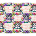 1m Coupon  Baumwolle Canvas Katzen Tasse Blumen Herzen Stoff 153 g/m² Meterware 160 cm Eigenproduktion Kinder